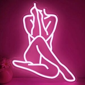 Pink Lady Woman Female Silhouette LED Neon Light Dimmable 12”